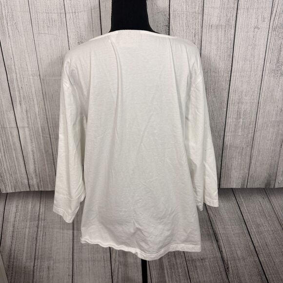 Bob Macke Women's 3X White Embroidered Floral 3/4 Sleeve Wearable Art Tunic - Picture 4 of 7